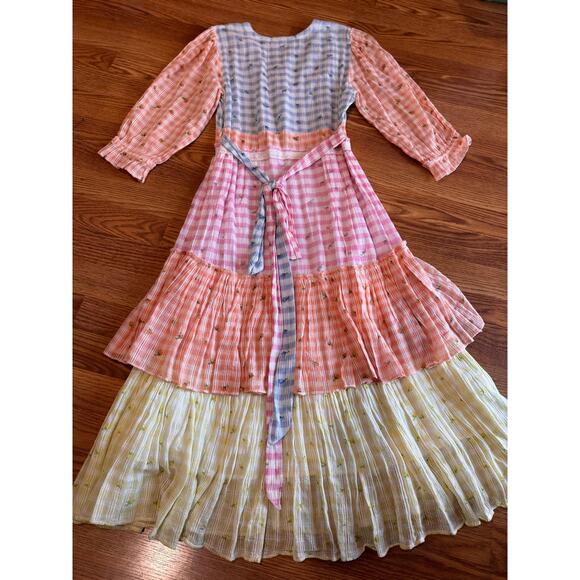 LOVESHACKFANCY Ollie Tiered Floral Checkered Cotton boho Midi Dress size 2 - Picture 13 of 14